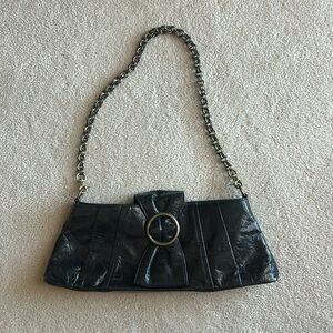 HOBO Black Leather Evening Clutch with Chain